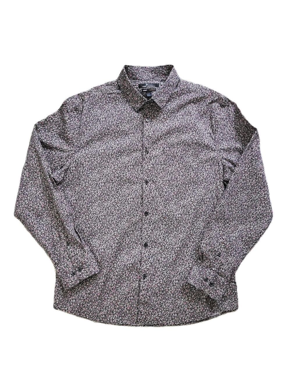 Marc Anthony Luxury Slim Fit Men’s Large Micro Floral Button Shirt Black Pink